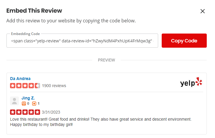 embed review code